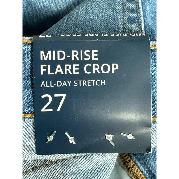 NWT J.Crew Flare Crop Mid-Rise Jean in All-Day Stretch Blue Pebble Wash Size 27